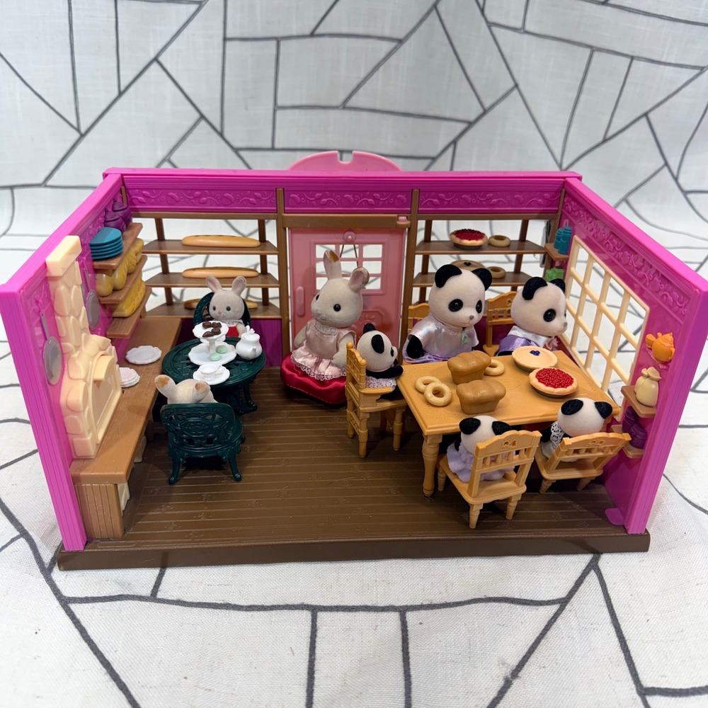 Li'l Woodzeez Bakery Playset Bundle Pink Panda Rabbit Figures‎ Furniture Food